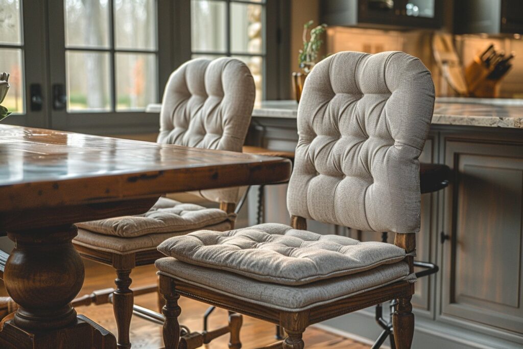 Associer des galettes et coussins pour un confort optimal sur vos chaises
