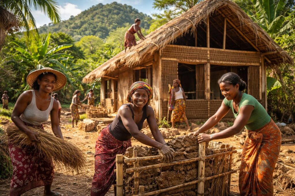 découvrez l'architecture écologique à madagascar spécialement conçue pour les mamans bâtisseuses, utilisant des matériaux locaux durables pour un habitat sain et respectueux de l'environnement.