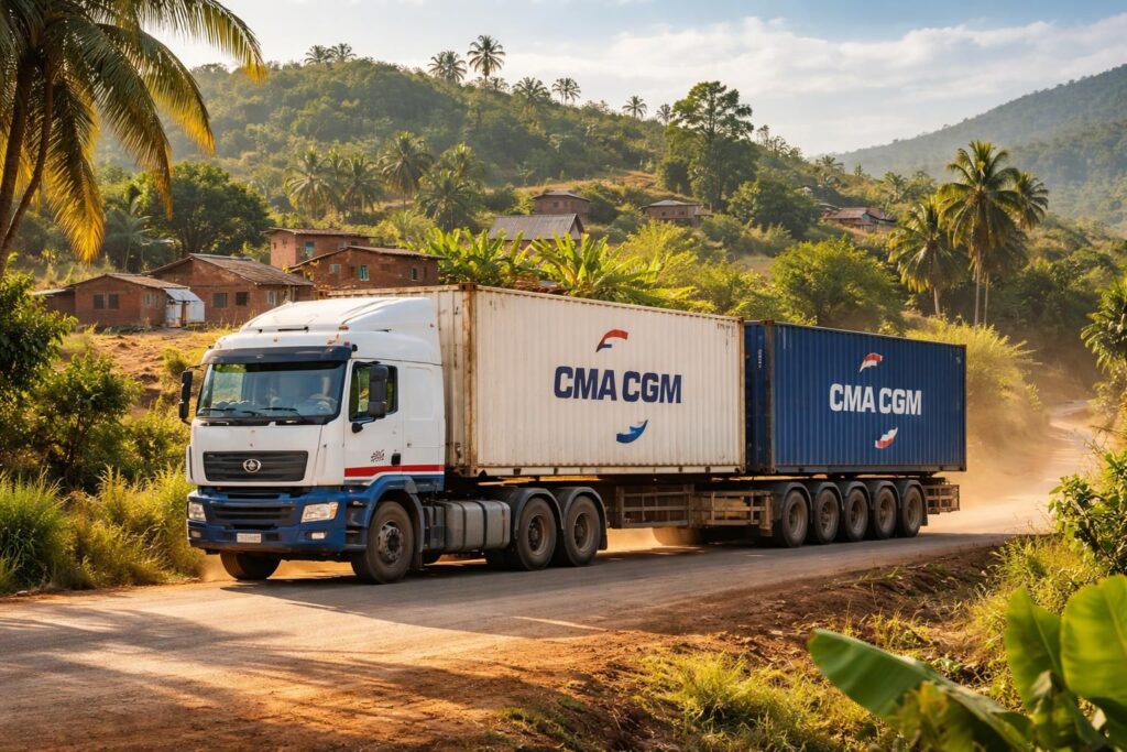 service de transport de matériaux de construction à madagascar utilisant des conteneurs de 40 pieds cma cgm, garantissant sécurité et efficacité pour vos livraisons.