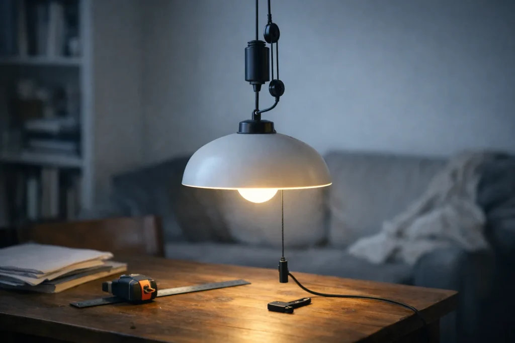 La hauteur d&rsquo;une suspension se règle à la table, pas au plafond