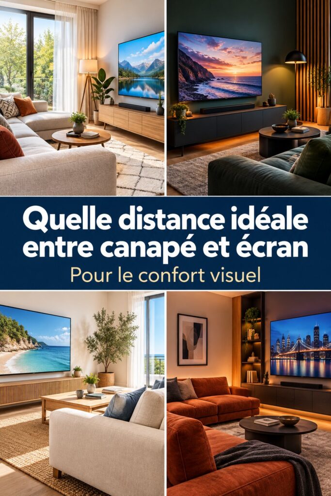 Un salon bien agencé montrant la distance idéale entre un canapé et un téléviseur pour un confort optimal.
